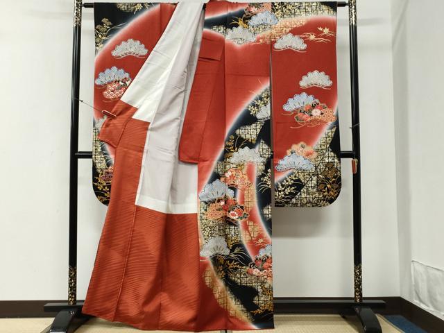 平和屋着物●豪華振袖　駒刺繍　花唐草松吉祥文　暈し染め　金彩　正絹　逸品　CABG0578yc