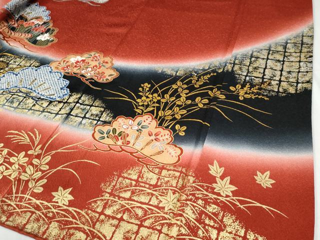 平和屋着物●豪華振袖　駒刺繍　花唐草松吉祥文　暈し染め　金彩　正絹　逸品　CABG0578yc