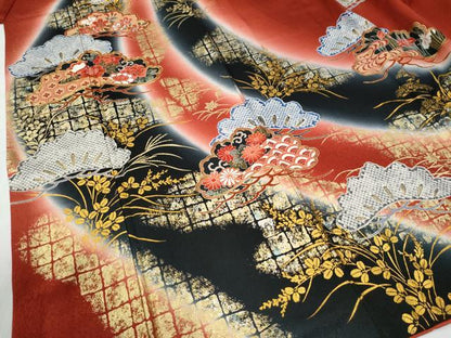 平和屋着物●豪華振袖　駒刺繍　花唐草松吉祥文　暈し染め　金彩　正絹　逸品　CABG0578yc