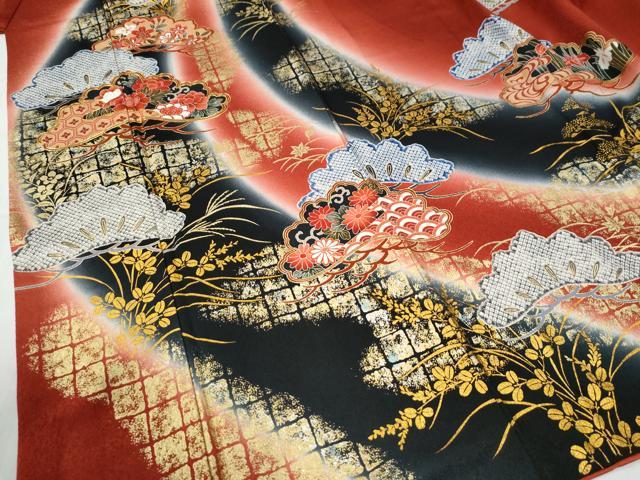 平和屋着物●豪華振袖　駒刺繍　花唐草松吉祥文　暈し染め　金彩　正絹　逸品　CABG0578yc