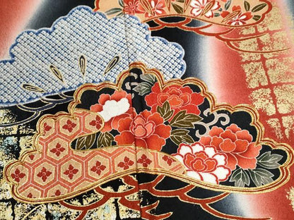 平和屋着物●豪華振袖　駒刺繍　花唐草松吉祥文　暈し染め　金彩　正絹　逸品　CABG0578yc