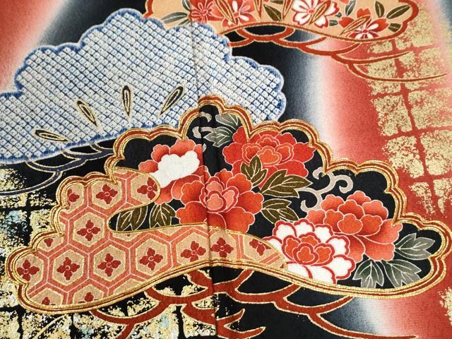 平和屋着物●豪華振袖　駒刺繍　花唐草松吉祥文　暈し染め　金彩　正絹　逸品　CABG0578yc