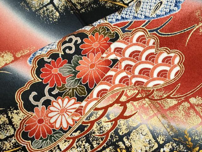 平和屋着物●豪華振袖　駒刺繍　花唐草松吉祥文　暈し染め　金彩　正絹　逸品　CABG0578yc