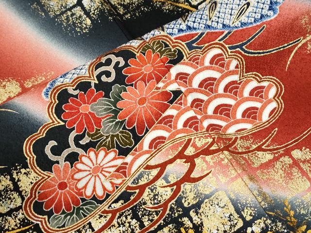 平和屋着物●豪華振袖　駒刺繍　花唐草松吉祥文　暈し染め　金彩　正絹　逸品　CABG0578yc