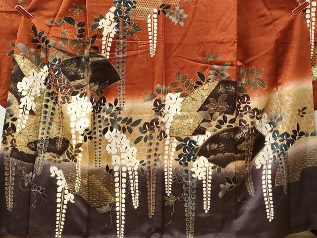 平和屋着物●豪華振袖　駒刺繍　地紙藤花房　暈し染め　金彩　正絹　逸品　CABG0580yc