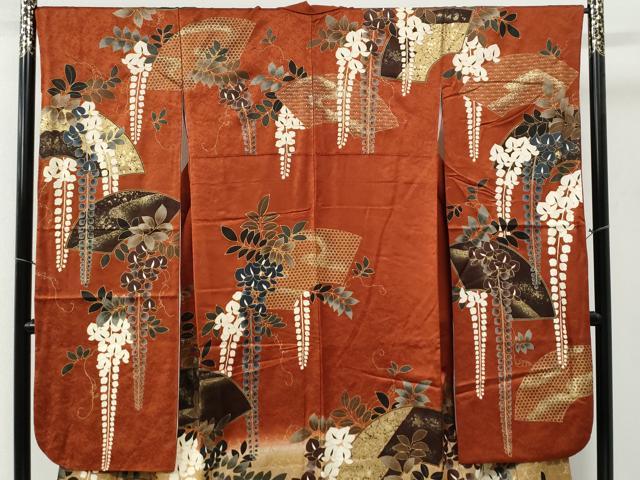 平和屋着物●豪華振袖　駒刺繍　地紙藤花房　暈し染め　金彩　正絹　逸品　CABG0580yc
