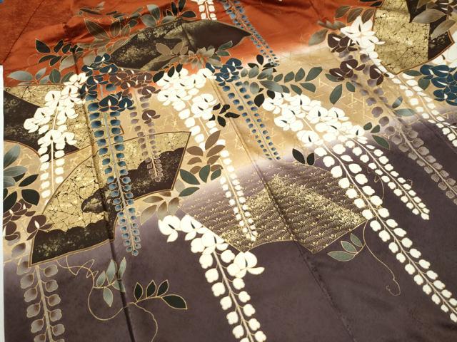 平和屋着物●豪華振袖　駒刺繍　地紙藤花房　暈し染め　金彩　正絹　逸品　CABG0580yc