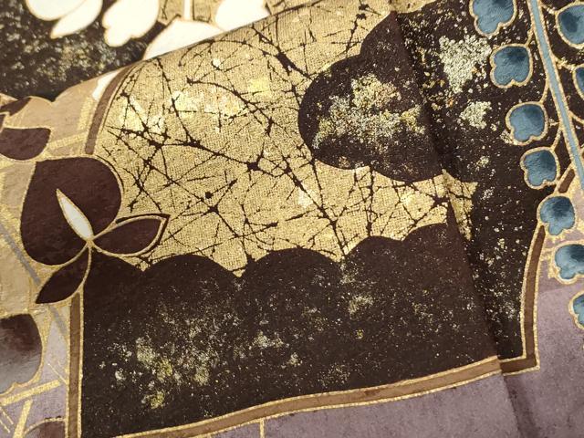 平和屋着物●豪華振袖　駒刺繍　地紙藤花房　暈し染め　金彩　正絹　逸品　CABG0580yc
