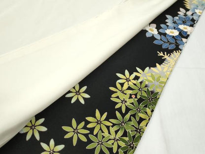 平和屋着物●豪華黒留袖　友禅　作家物　尾長鳥草花文　暈し染め　正絹　逸品　CABG0585yc