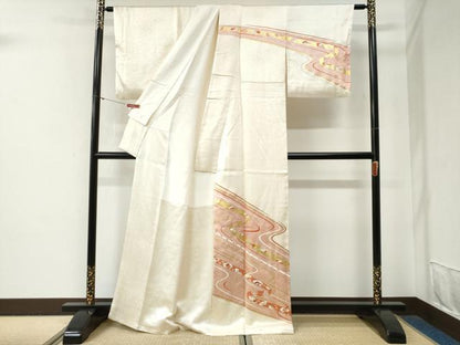 平和屋着物●訪問着　駒刺繍　鬘帯地紙吉祥花文　金彩　正絹　逸品　CABG0586yc