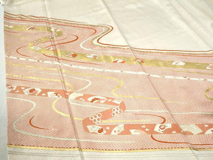 平和屋着物●訪問着　駒刺繍　鬘帯地紙吉祥花文　金彩　正絹　逸品　CABG0586yc