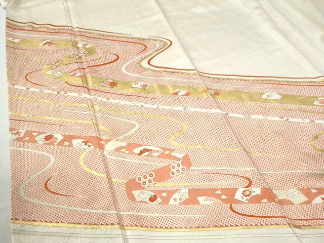 平和屋着物●訪問着　駒刺繍　鬘帯地紙吉祥花文　金彩　正絹　逸品　CABG0586yc