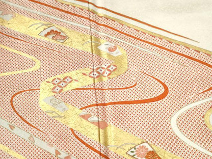 平和屋着物●訪問着　駒刺繍　鬘帯地紙吉祥花文　金彩　正絹　逸品　CABG0586yc