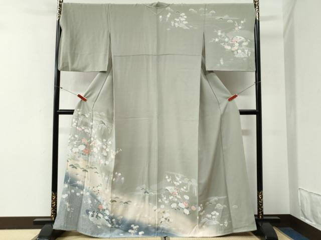 平和屋着物●訪問着　流水扇面草花文　暈し染め　正絹　逸品　CABG0587yc