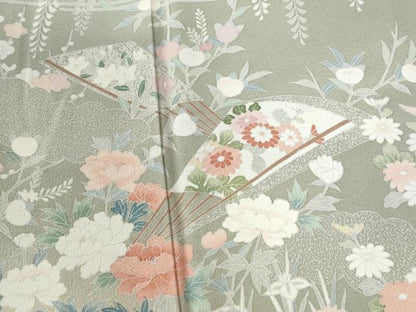 平和屋着物●訪問着　流水扇面草花文　暈し染め　正絹　逸品　CABG0587yc