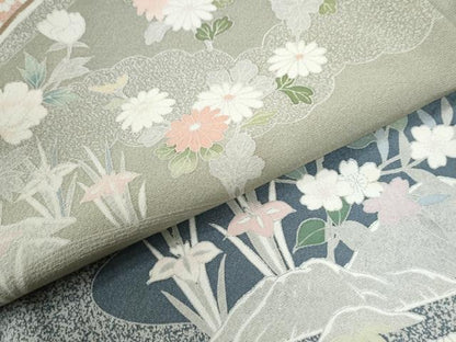 平和屋着物●訪問着　流水扇面草花文　暈し染め　正絹　逸品　CABG0587yc