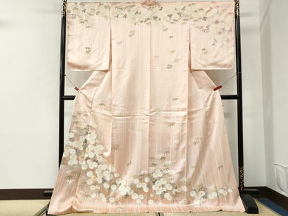 平和屋着物●訪問着　駒刺繍　笹竹菊文　金彩　ロング丈　正絹　逸品　未使用　CABG0589yc