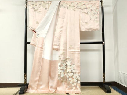 平和屋着物●訪問着　駒刺繍　笹竹菊文　金彩　ロング丈　正絹　逸品　未使用　CABG0589yc