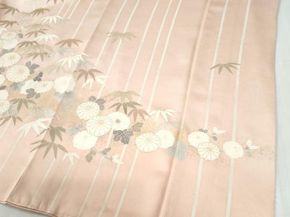 平和屋着物●訪問着　駒刺繍　笹竹菊文　金彩　ロング丈　正絹　逸品　未使用　CABG0589yc