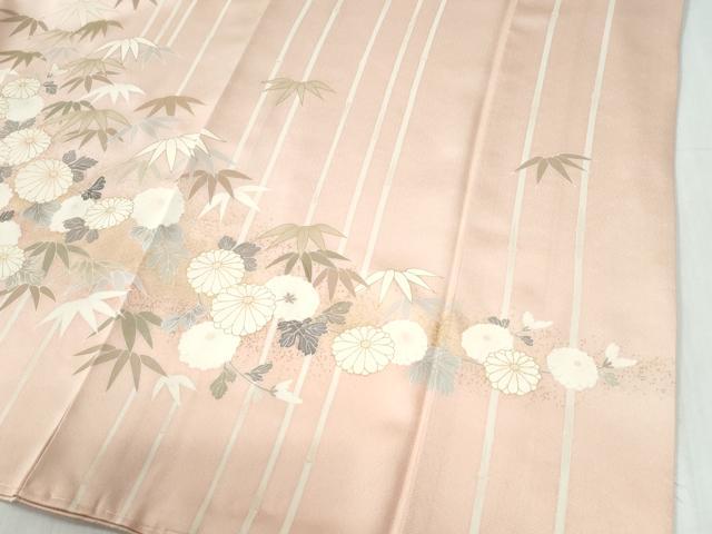 平和屋着物●訪問着　駒刺繍　笹竹菊文　金彩　ロング丈　正絹　逸品　未使用　CABG0589yc