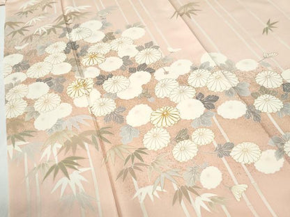 平和屋着物●訪問着　駒刺繍　笹竹菊文　金彩　ロング丈　正絹　逸品　未使用　CABG0589yc
