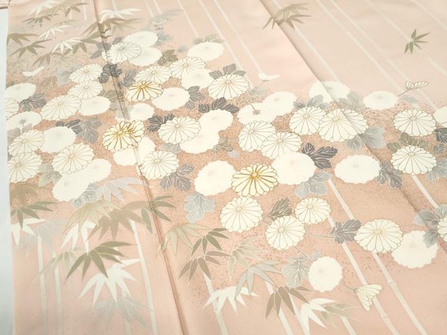 平和屋着物●訪問着　駒刺繍　笹竹菊文　金彩　ロング丈　正絹　逸品　未使用　CABG0589yc