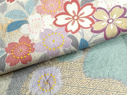 平和屋着物●訪問着　作家物　駒刺繍　絞り　扇面舞桜花文　金彩　正絹　逸品　CABG0595yc