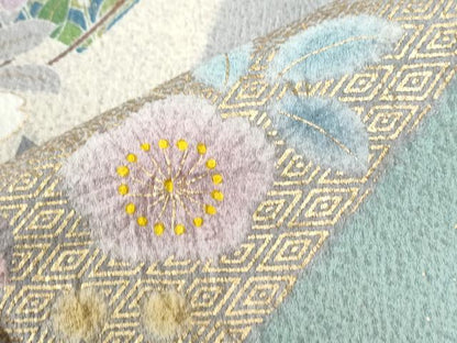 平和屋着物●訪問着　作家物　駒刺繍　絞り　扇面舞桜花文　金彩　正絹　逸品　CABG0595yc