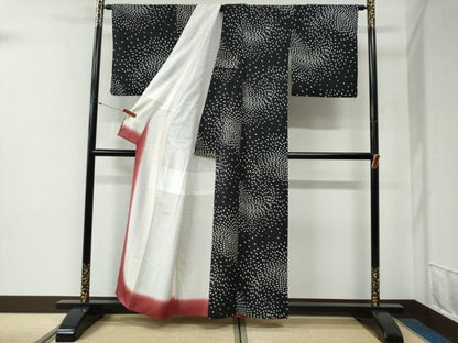 平和屋着物●上質な小紋　舞花弁　黒地　正絹　逸品　CABG0598yc