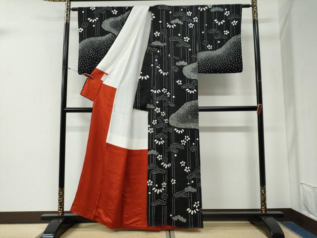 平和屋着物●訪問着　総絞り　松竹梅　黒地　正絹　逸品　CABG0599yc
