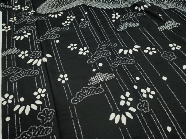 平和屋着物●訪問着　総絞り　松竹梅　黒地　正絹　逸品　CABG0599yc