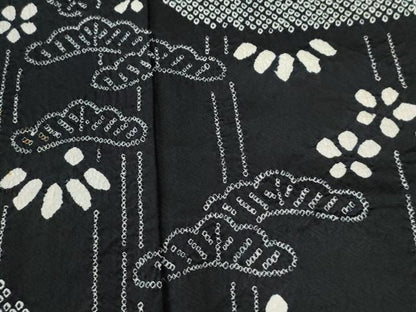 平和屋着物●訪問着　総絞り　松竹梅　黒地　正絹　逸品　CABG0599yc