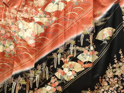 平和屋着物●豪華振袖　駒刺繍　飛鶴地紙草花文　暈し染め　金彩　正絹　逸品　CABG0601yc