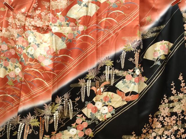平和屋着物●豪華振袖　駒刺繍　飛鶴地紙草花文　暈し染め　金彩　正絹　逸品　CABG0601yc