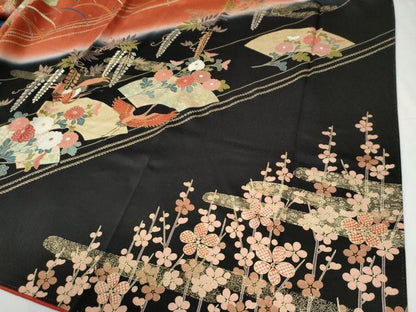 平和屋着物●豪華振袖　駒刺繍　飛鶴地紙草花文　暈し染め　金彩　正絹　逸品　CABG0601yc