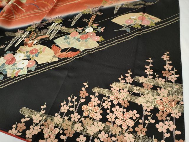 平和屋着物●豪華振袖　駒刺繍　飛鶴地紙草花文　暈し染め　金彩　正絹　逸品　CABG0601yc