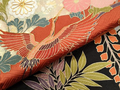 平和屋着物●豪華振袖　駒刺繍　飛鶴地紙草花文　暈し染め　金彩　正絹　逸品　CABG0601yc