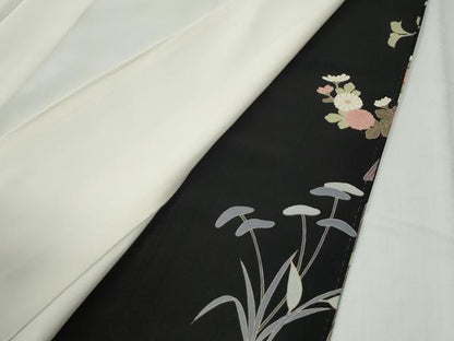 平和屋着物●豪華黒留袖　友禅　作家物　竹垣草花文　正絹　逸品　CABG0609yc