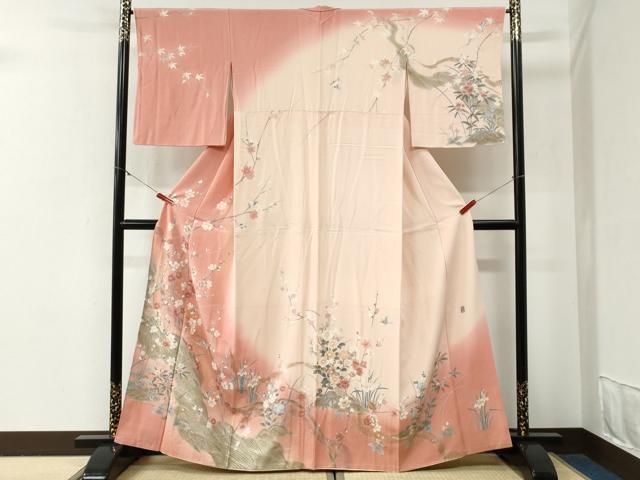 平和屋着物●十日町友禅作家　松雨　訪問着　流水花鳥文　暈し染め　金彩　正絹　逸品　CABG0612yc