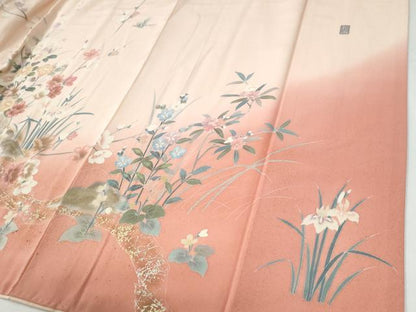 平和屋着物●十日町友禅作家　松雨　訪問着　流水花鳥文　暈し染め　金彩　正絹　逸品　CABG0612yc