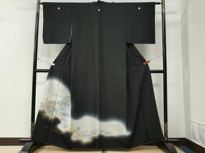 平和屋着物●豪華黒留袖　寿光織　渡り橋風景文　暈し染め　金糸　さが美扱い　正絹　逸品　未使用　CABG0618yc
