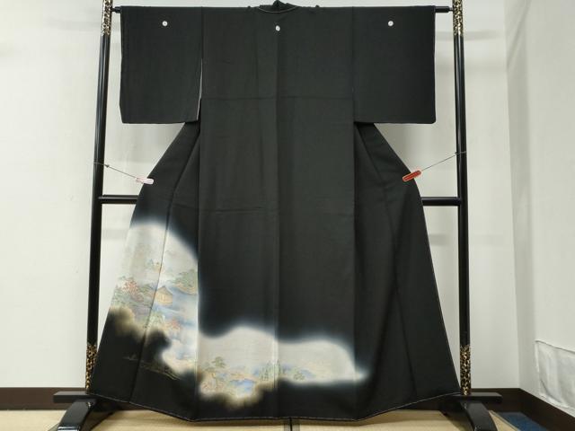 平和屋着物●豪華黒留袖　寿光織　渡り橋風景文　暈し染め　金糸　さが美扱い　正絹　逸品　未使用　CABG0618yc