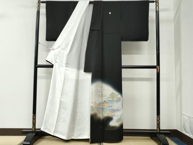 平和屋着物●豪華黒留袖　寿光織　渡り橋風景文　暈し染め　金糸　さが美扱い　正絹　逸品　未使用　CABG0618yc