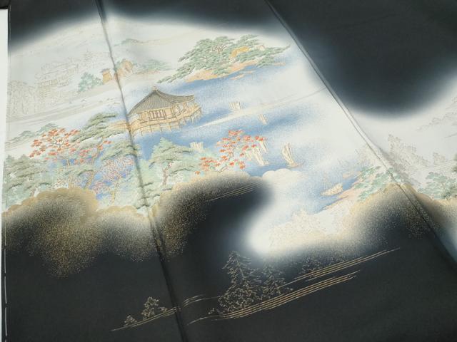 平和屋着物●豪華黒留袖　寿光織　渡り橋風景文　暈し染め　金糸　さが美扱い　正絹　逸品　未使用　CABG0618yc