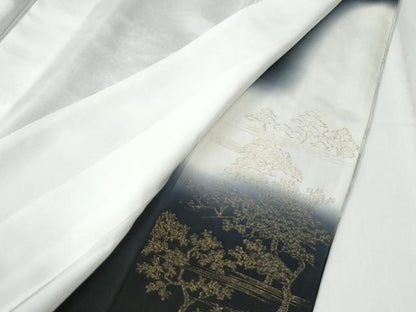 平和屋着物●豪華黒留袖　寿光織　渡り橋風景文　暈し染め　金糸　さが美扱い　正絹　逸品　未使用　CABG0618yc