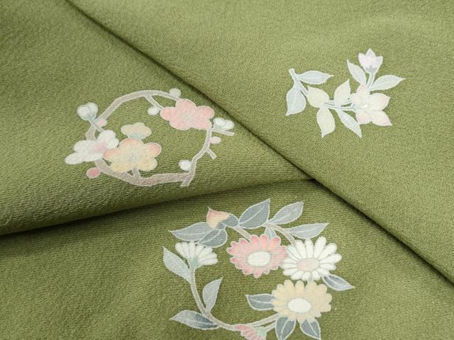 平和屋着物●上質な小紋　友禅　草花文　正絹　逸品　未使用　CABG0621yc