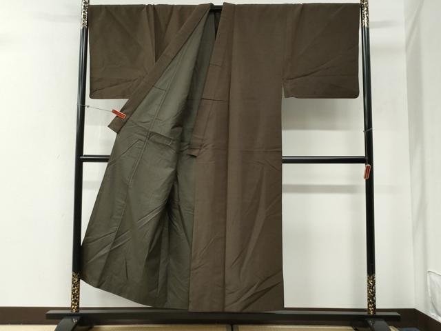平和屋着物●男性　紬　色無地　赤墨色　正絹　逸品　CABG0622yc