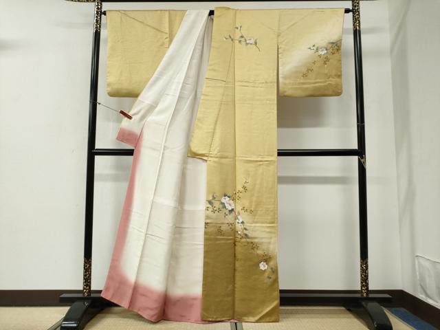平和屋着物●訪問着　枝花文　暈し染め　金彩　正絹　逸品　CABG0624yc