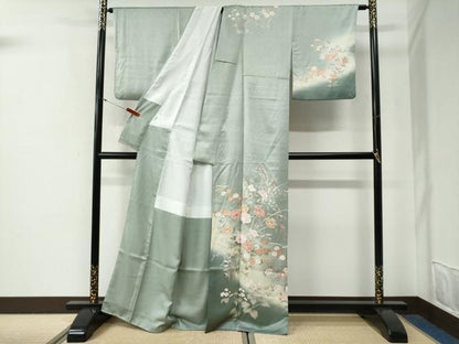 平和屋着物●訪問着　枝花文　暈し染め　金彩　正絹　逸品　CABG0627yc
