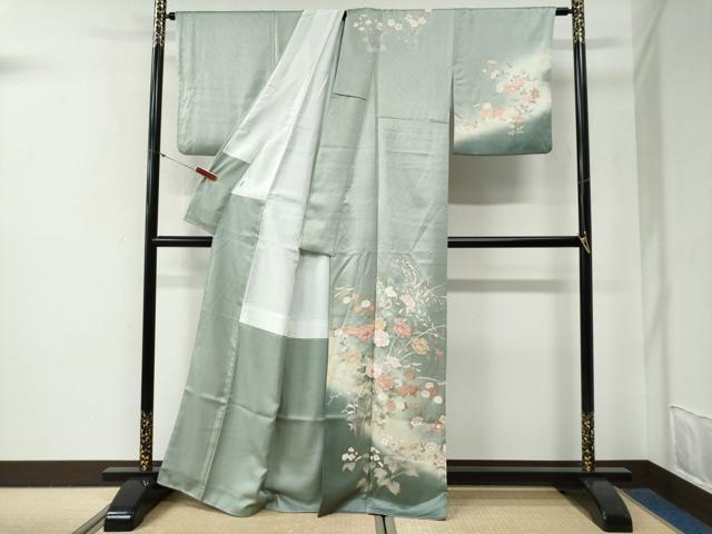 平和屋着物●訪問着　枝花文　暈し染め　金彩　正絹　逸品　CABG0627yc